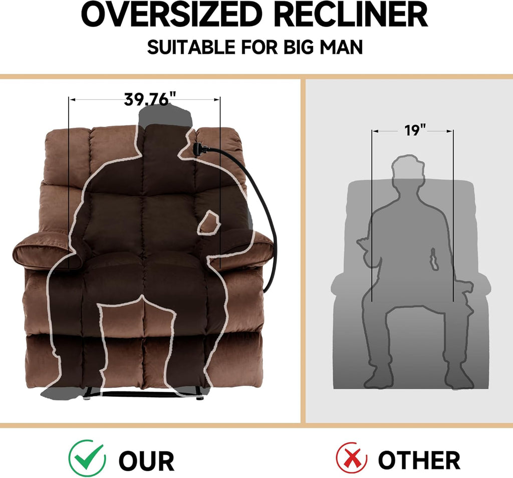 Euthymia Oversized Recliner Chair, Heavy Duty Recliner Chairs for Adults 400LBS, Large Recliner Chair, Extra Wide Recliners for Living Room, Brown