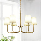29.5" Gold Farmhouse Chandelier with Shade, 6-Arm Modern Dining Room Chandeliers Light Fixture,Industrial Hanging Pendant Lights for Kitchen Bedroom Living Room Bulb Not Included