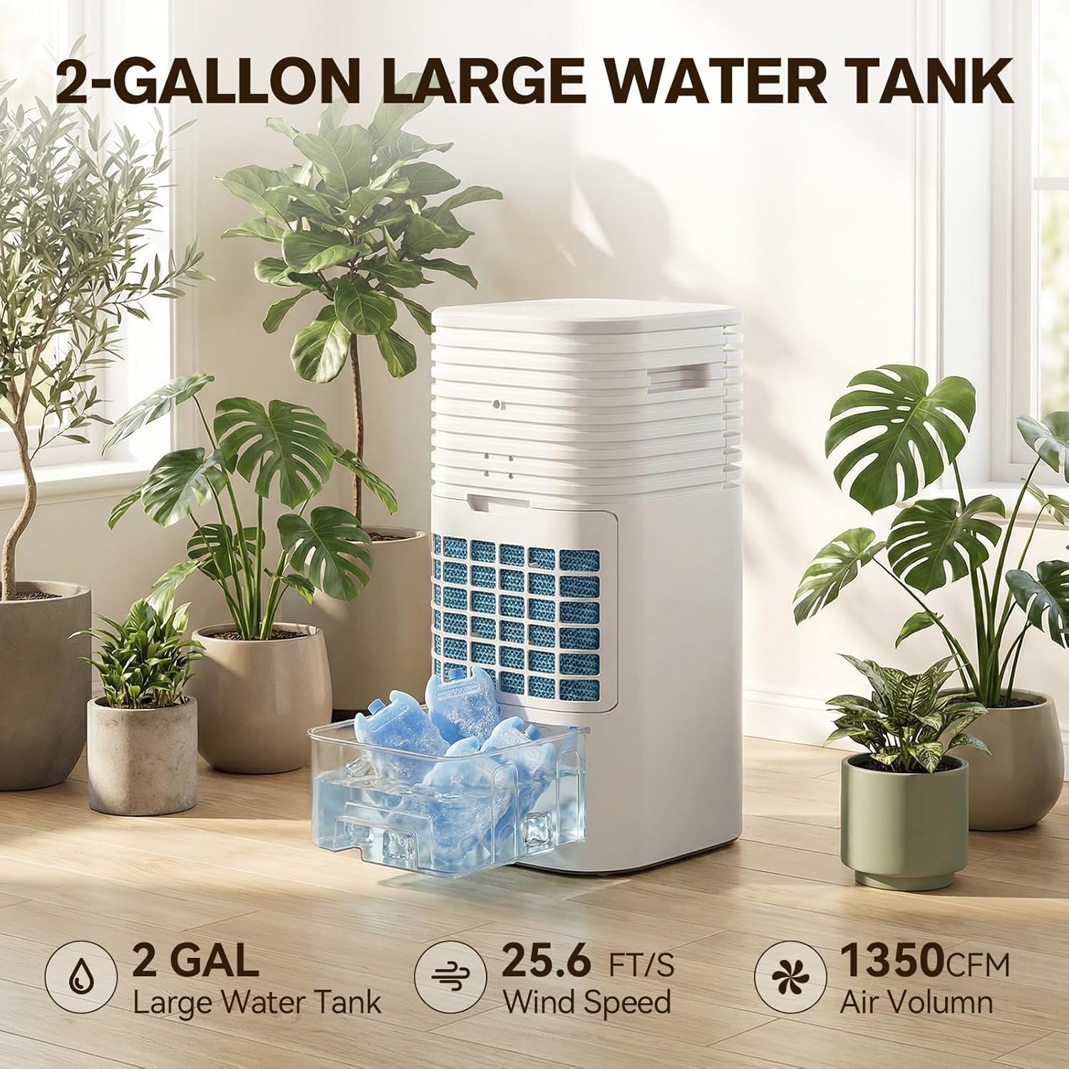24" Windowless Portable Air Conditioner, 15H Timer & 120°Oscillation, 3-IN-1 Portable AC Unit with Remote, 2-Gal Tank, 3 Modes & 3 Speeds, Ultra-Quiet Ventless Swamp Cooler for Home Office, White