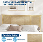 Rattan Bed Frame Queen with Natural Rattan Headboard, Sturdy Wooden Slats, Metal Platform Support, Silent Slats, No Box Spring Needed, Stylish and Robust Bedroom Furniture