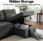 Convertible Sleeper Sofa Bed with Pull Out Couch, L Shaped Couch with Chaise Storage, USB Charge & Side Pocket, Small Sectional Couches for Living Room, Apartment | Linen Fabric | 82" | Dark Grey