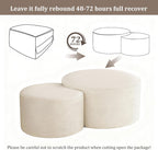 BSHOMGI Round Coffee Table Set of 2, Movable Ottoman for Corduroy Cloud Sectional Couches Circle Foam Round Side Table for Living Room, Entryway Set, 32"+17" Footrest No Assembly (Beige, 32"+17")