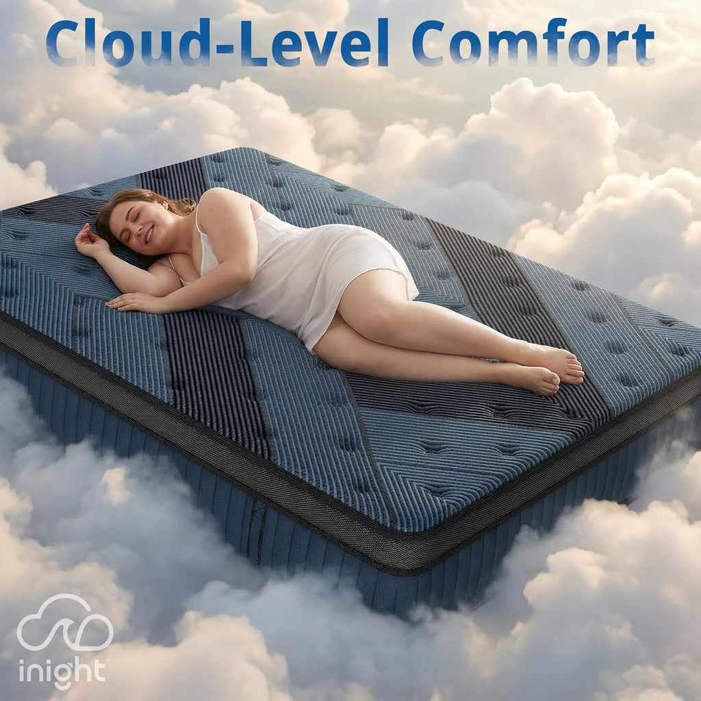 inight 12 Inch King Size Hybrid Mattress, Medium Firm Support for Average Weight (130-230lbs), Supportive Nebulign Foam & Silent Pocket Coils, Fiberglass-Free, CFR 1633 Compliant