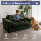 MAXYOYO Loveseat Sofa Couch for Living Room, Boneless Couch with Tufted Cushion & Backrest, Upholstered Floor Sofa for Adults, No Assembly Required, Dark Green