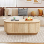 43.3''Lift Top Coffee Table with Storage,Oval Center Table with Hidden Compartment,Mid Century Modern Coffee Tables for Living Room,Fluted Wooden Lift Tabletop for Small Space Apartment Office,Natural
