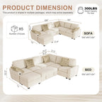Hanherry Sectional Couch with Pull Out Sofa Bed,Chenille Sleeper Sofa with Storage Ottoman & USB Charging,Comfy L Shaped Modular Couches for Living Room,Apartment