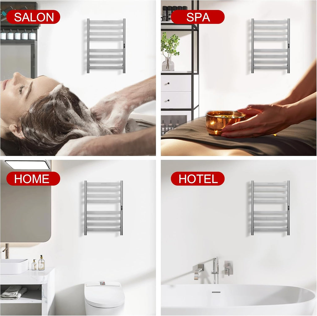 Heated Wall Mounted Electric Towel Warmer Rack,Timer & Temperature Control, 8 Bar Stainless Steel Towel Heater for Bathroom (Brushed, 8 Bars)