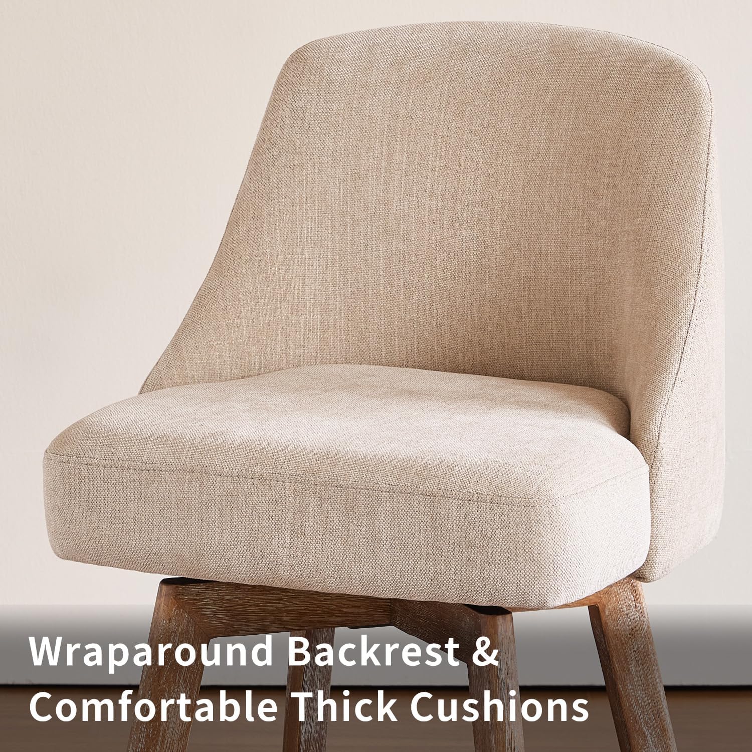 Counter Height Bar Stools,Sand-Colored Linen Comfort Fabric Bar Stool Set of 2,360° Swivel Counter Height Stools Solid Wood Legs,27'' Barstools with Contoured Backrest