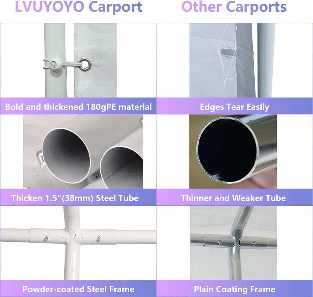 LVUYOYO Carport, 10'x20' Heavy Duty Car Canopy, Outdoor Portable Carport with Removable Sidewalls, All Weather Garage Tent for Car, Truck, Boat, Party