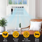 Whirlpool 18,000 BTU Window Air Conditioner with Dehumidifier, 230V, Window AC for Large Rooms up to 1000 Sq. Ft., Bedroom, Living Room, Apartment, with Remote, 3 Speeds, and 24H Timer, White