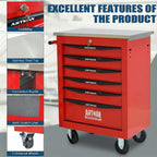 6-Drawer Rolling Tool Chest with Stainless Steel Countertop,Tool Chest with Secure Locking System,Mobile Storage Tool Cabinet with 360°Wheels and Padded Feet,for Home,Garage (Red)