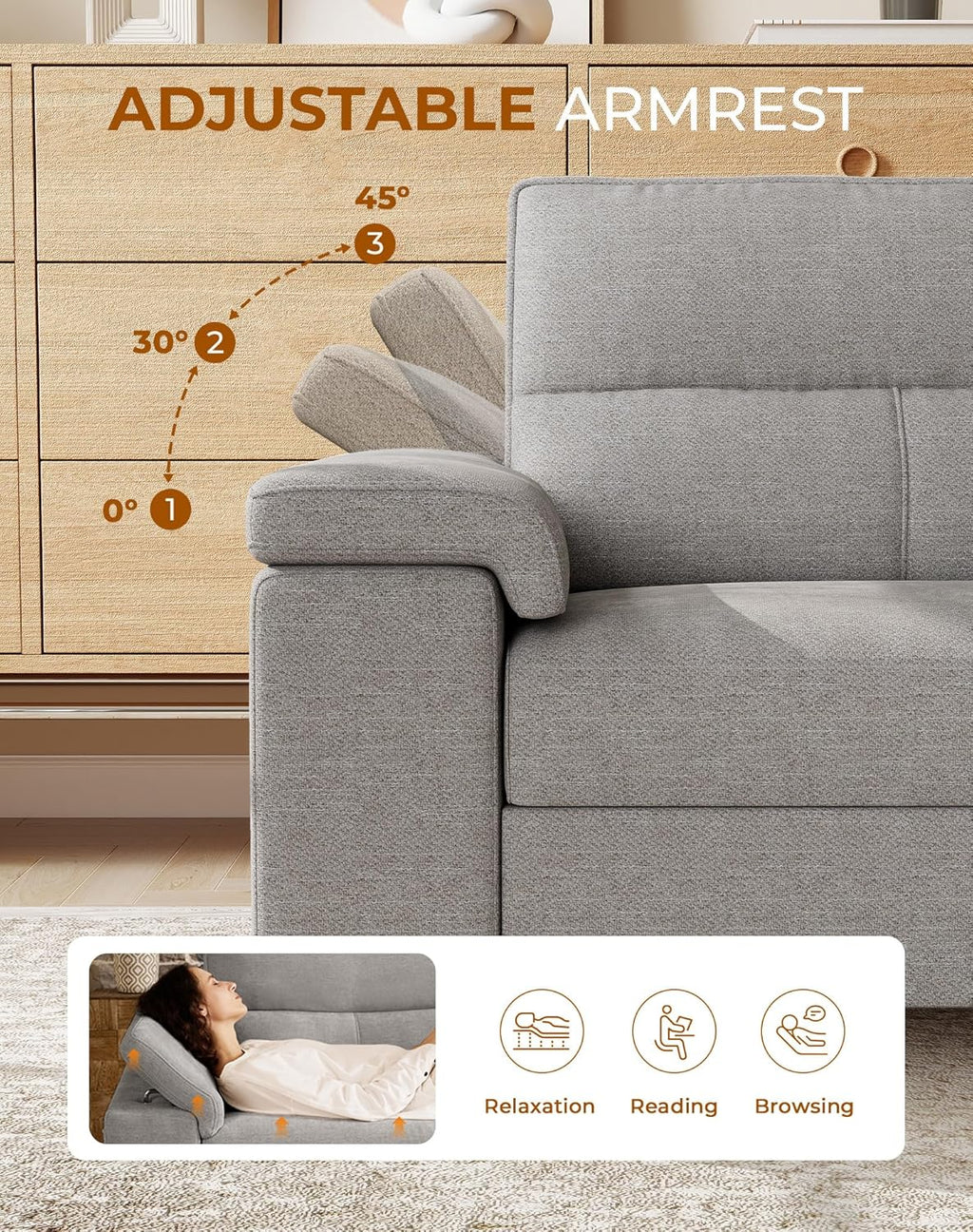 71.25" Modern Couches for Living Room, Deep Seat Sofa with 8” Cushion, Comfy 2-Seater Chenille Loveseat with Convertible Armrest, Removable Sofa Cover, High Leg(Light Gray)