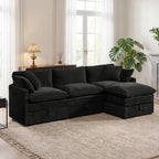 Modular Sofa with Storage, 103" L Shape Sectional Cloud Couch, Comfy Fabric Couch with Movable Ottoman, 4 Seat Modern Deep Seat Sofa for Living Room (Black Chenille)