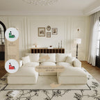 108" Plush Corduroy L Shaped Sectional Cloud Sofa Couch with Ottoman, Soft Deep Seat Modular Sectional Couches for Living Room,No Assembly. Beige