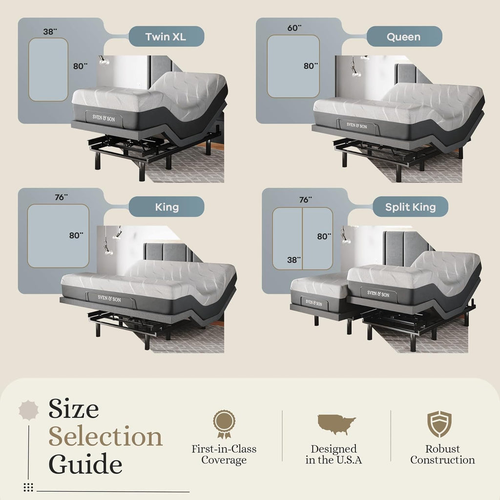 Sven & Son Classic Adjustable Bed Base, Head and Foot Lift, Massage, Under-Bed Lights, USB, Gel Memory, Zero Gravity Smart Frame - Queen + 14 inch Hybrid Spring Matt (Medium Soft)