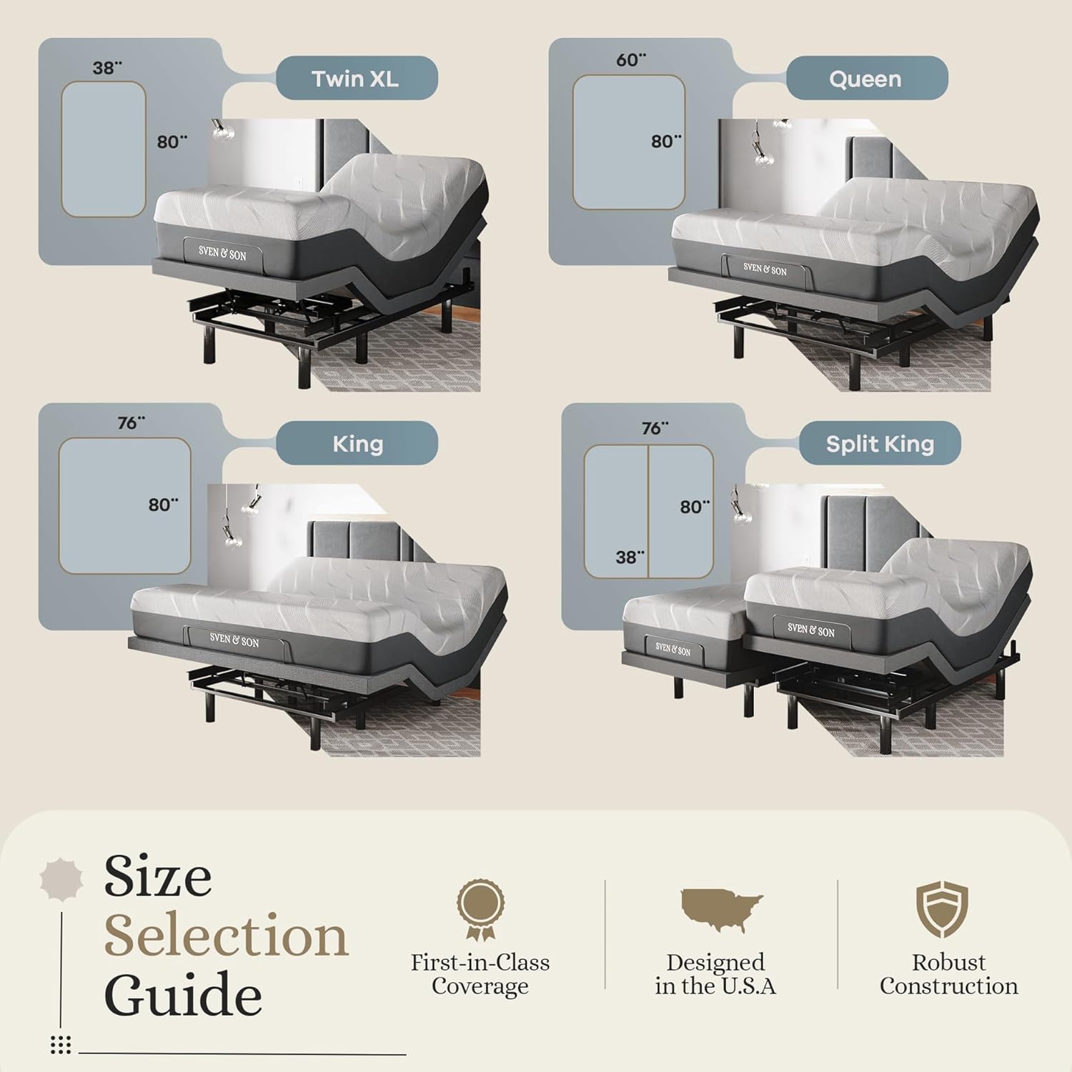 Sven & Son Classic Adjustable Bed Base, Head and Foot Lift, Massage, Under-Bed Lights, USB, Gel Memory, Zero Gravity Smart Frame - Split King + 14 inch Hybrid Spring Matt (Medium Soft)