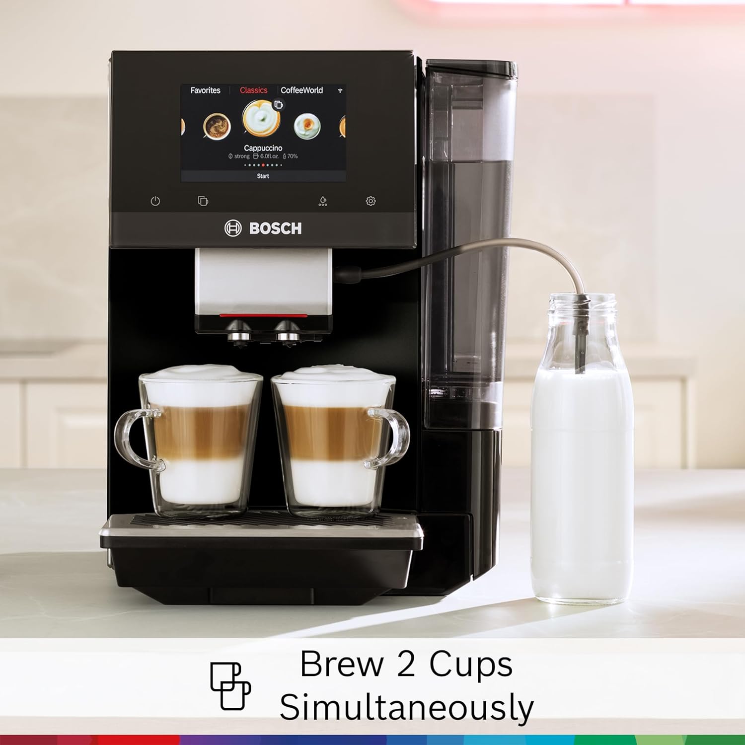 Bosch 800 Series Fully Automatic Espresso and Coffee Machine – 35 Drinks, Cold Brew, Double Cup, Milk Hose, Ceramic Grinder, Smart Features, in Black TPU60309