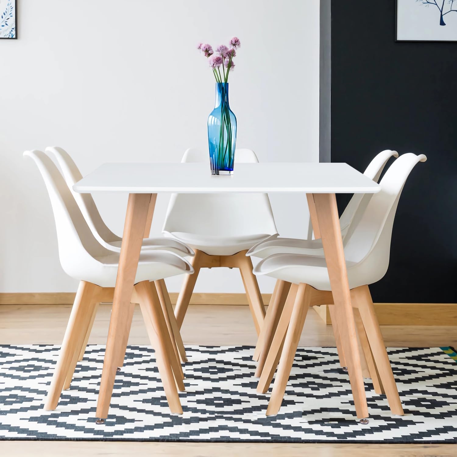 FurnitureR 47-Inch Dining Table for 4-6 People, Modern Rectangular Table with Solid Wood Legs, Multi-Purpose Space-Saving for Kitchen, Dining, Small Places, White