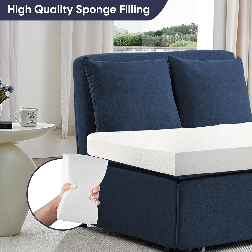 ijuicy 3 in 1 Twin Size Pull Out Sofa Bed Linen Sleeper Sofa with Pullout Bed, Convertible Loveseat Couch Beds with Pillows and Tri-fold Mattress for Small Space Apartment, Dark Blue