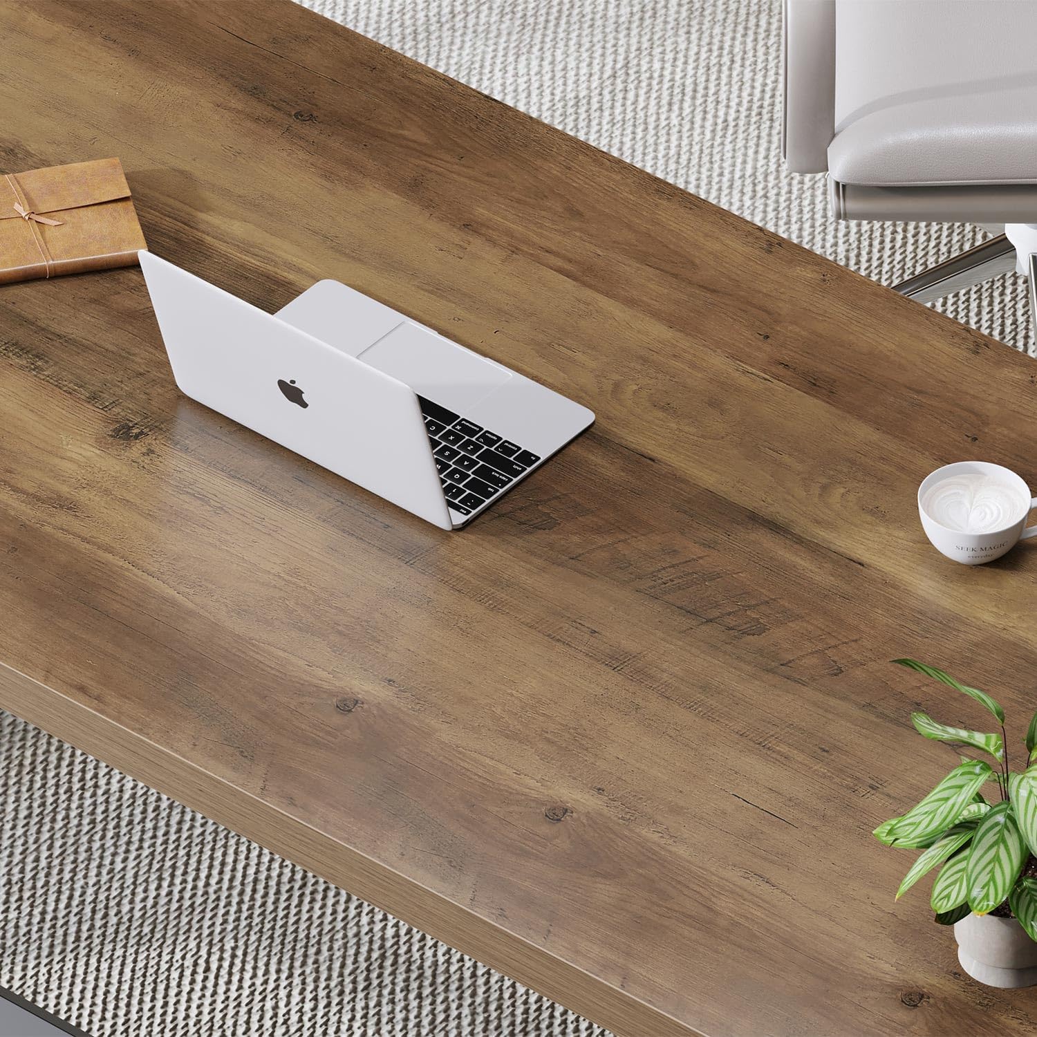 LVB Wood Computer Desk, Rustic Home Office Executive Desk for Bedroom, Industrial Wooden Computer Writing Study Work Gaming Table, Modern Metal PC Student Simple Desk with Storage, 55 Inch, Rustic Oak