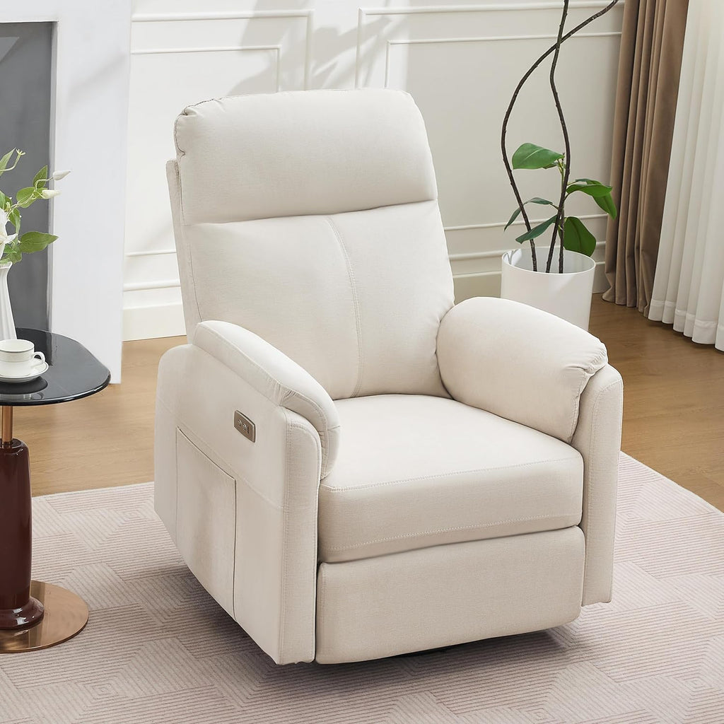 Power Glider Recliner Nursery Rocking Chair with USB Ports, Glider Chair with Lumbar Pillow for Living Room, Glider Swivel Recliner Chair for Nursery(Beige)