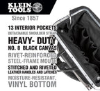 Klein Tools 510216SPBLK Tool Bag, Large 16-Inch Deluxe Canvas Tool Bag and Organizer with 13 Pockets and Shoulder Strap, Black