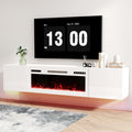 Real Relax 70" Floating TV Stand with 36" Electric Fireplace, Wall Mounted Entertainment Center with Storage, Remote Control, Modern LED Lights Fireplace TV Console for TVs Up to 80", All White
