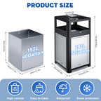 Outdoor Trash Can Commercial 40 Gallon, Heavy Duty Large Metal Slatted Garbage Can with Metal Liner for All Weather Resistant, Garbage Bin Waste Receptacle for Parks, Streets, Public Spaces