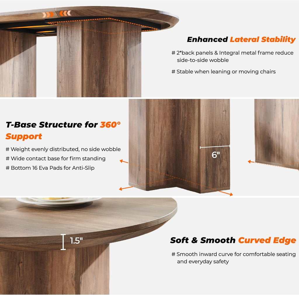 OKD 63 Inch Modern Wood Oval Dining Table for 4-6, Dining Room Table with Stable T-Shaped Base & Metal Frame & Thick Tabletop, Sturdy Kitchen Table for Dinner Room, Kitchen, Gathering, Rustic Oak