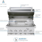 Spire Premium 5 Burner Built In Gas Grill Island Head  Stainless Steel 30 Inch Propane Grill with Rear Burner  63 000 BTUs  750 SQ In Racks  Dual Fuel Compatibility - 740-0788P