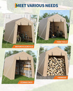 6x8 FT Portable Outdoor Storage Shelter Shed with Roll-Up Zippered Door, Heavy-Duty Waterproof and UV-Resistant Carport Tent, Suitable for Storing Motorcycles, Bicycles, Lawn Mower, Tools Khaki