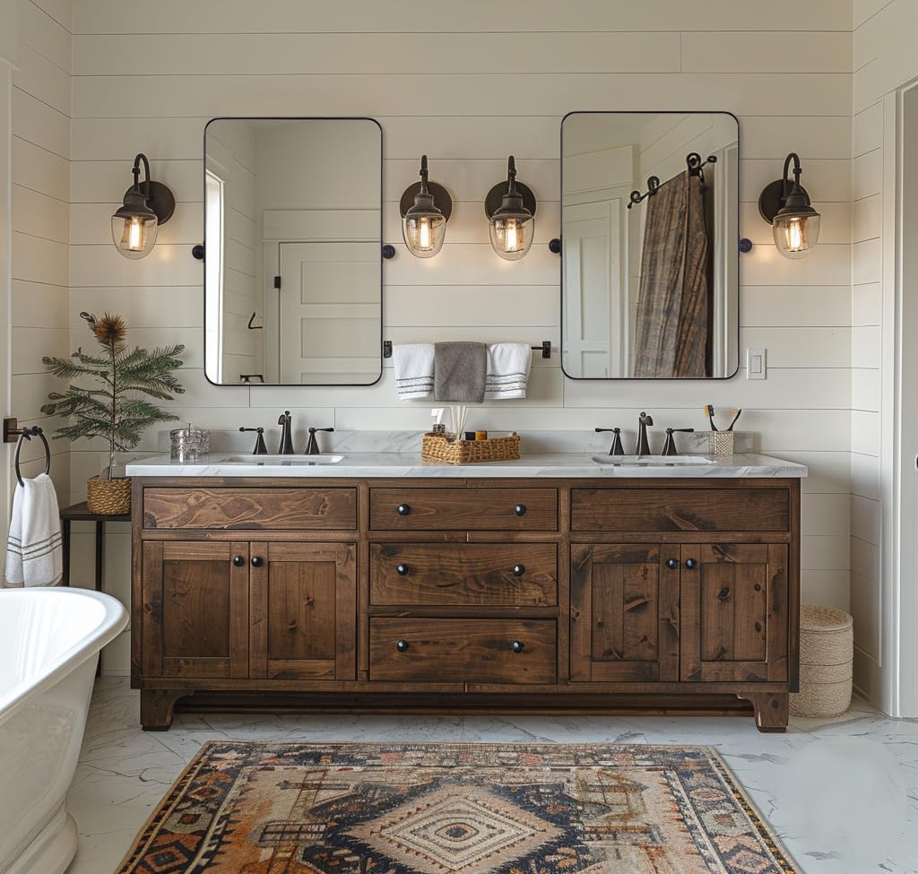 MOON MIRROR 24"x36" Matte Black Pivot Mirror for Bathroom, Metal Frame Bathroom Mirrors for Wall .Rectangle Titling Vanity Wall Mirror with Rounded Corner Hangs Vertical(Overall 27.75" x 36")