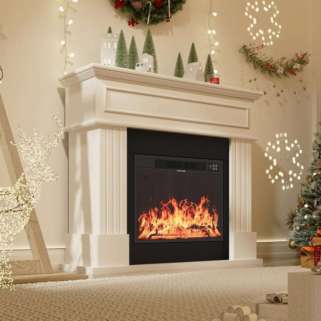 43" Electric Fireplace with Mantel, Freestanding Electric Fireplace Heater TV Stand with 23" Insert, Remote Control, Ajustable Flame and Timer, Fire Place Insert Heater for Living Room, White