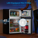 Midea WHD-113FSS1 Double Door Mini Fridge with Freezer for Bedroom Office or Dorm with Adjustable Remove Glass Shelves Compact Refrigerator, 3.1 cu ft, Stainless Steel