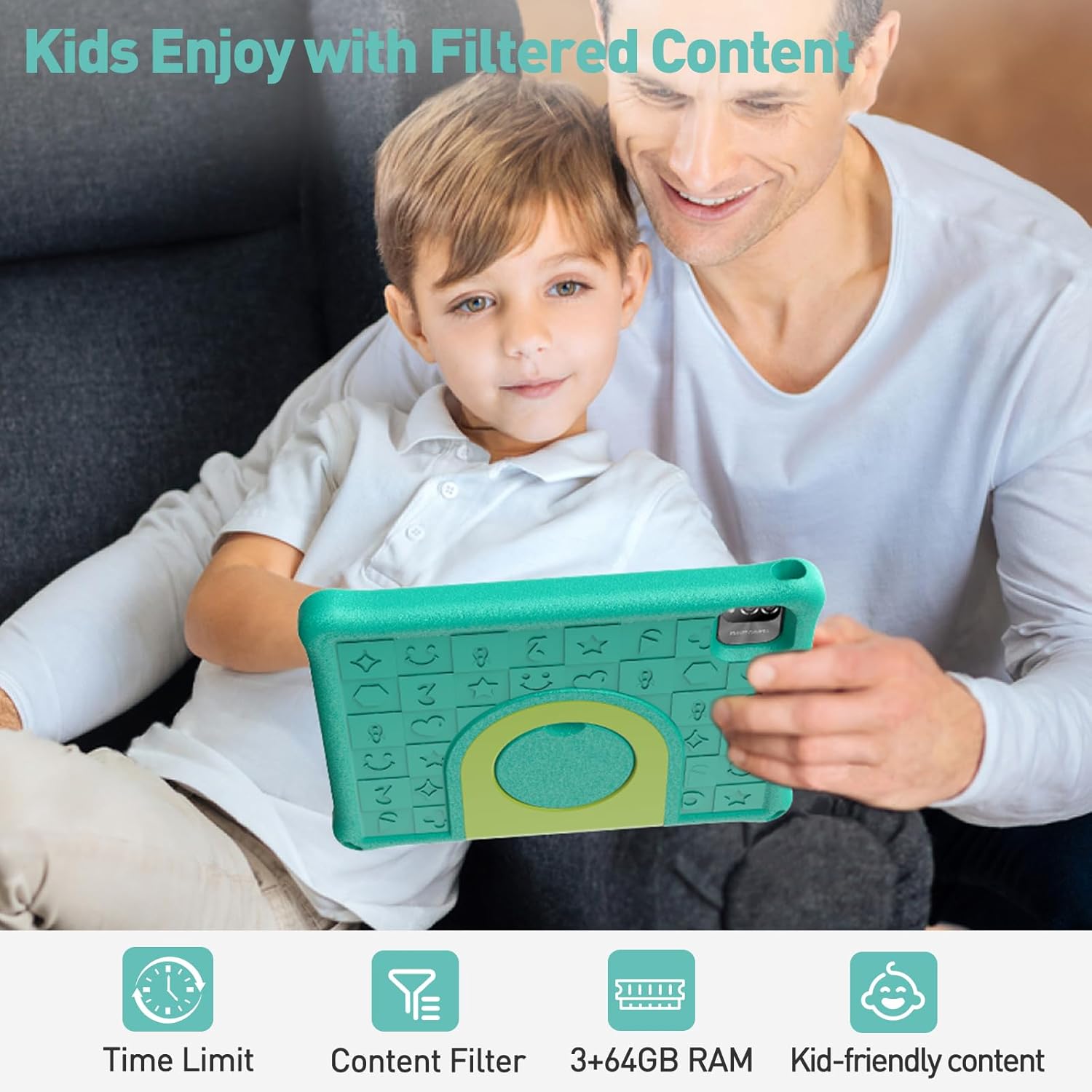 PRITOM Tablet Android 15, All-New 10'' Tablet Kids, Parental Control, 64GB+1TB Expandable Tablets for Kids, Child, WiFi6, Educational, Games, Kids Software Pre-Installed, with EVA Case (Green)