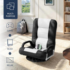 Best Choice Products Swivel Gaming Chair 360 Degree Multipurpose Floor Chair Rocker for TV, Reading, Playing Video Games w/Lumbar Support, Armrest Handles, Adjustable Foldable Backrest - Black/White
