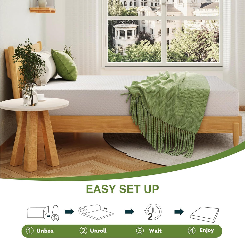 EGOHOME 12 Inch Queen Mattress, Memory Foam Mattress in a Box with Cooling Green Tea Gel, Relieve Pressure with Medium Support, CertiPUR-US Certified, 80''L x 60''W, White