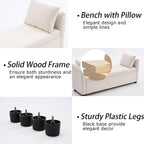 Storage Bench for Bedroom, 55" End of Bed Bench for King Size Bed, Modern Upholstered Long Ottoman Bench with Arms and 2 Pillows for Living Room/Entryway (Ivory White)
