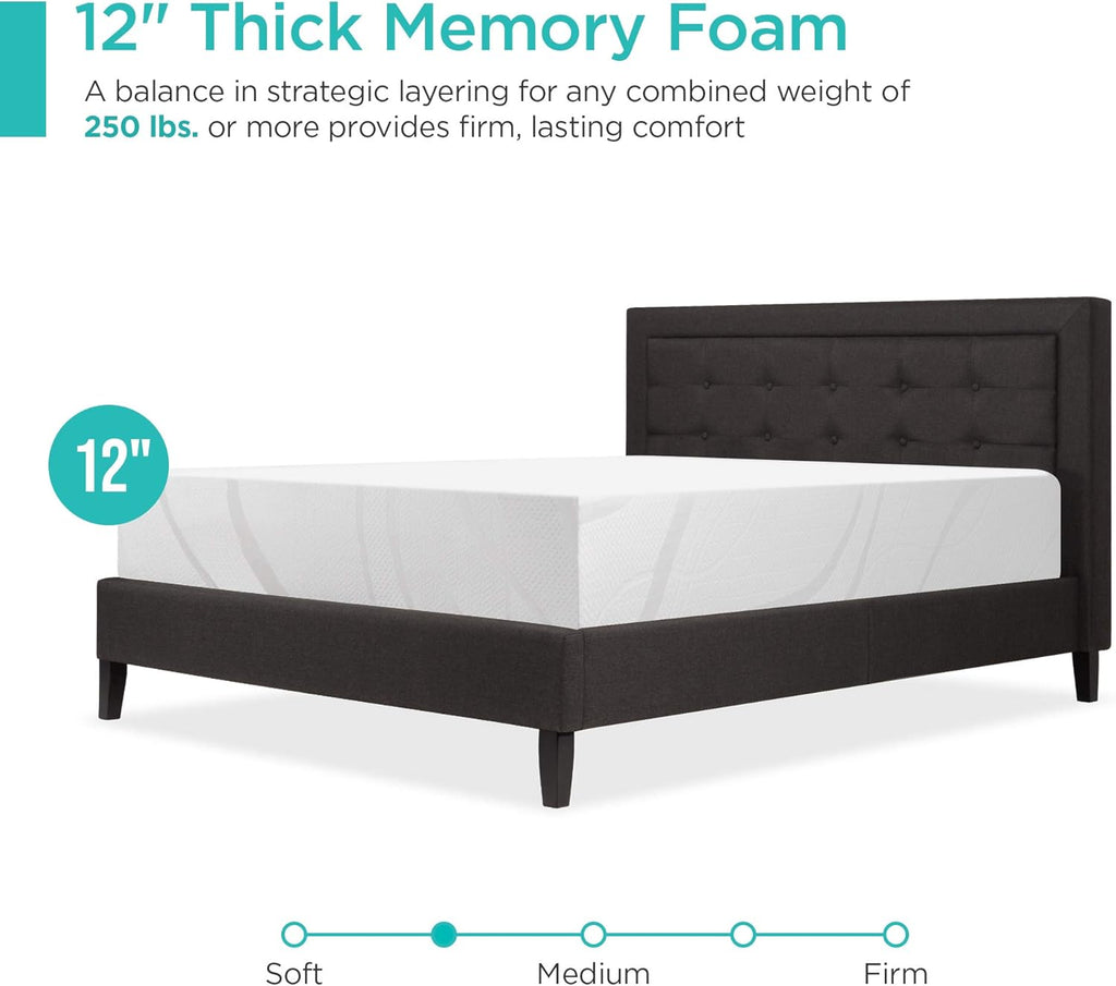 Best Choice Products 12 Inch, Green Tea Charcoal 12 Inch, Green Tea Charcoal Cooling Gel Memory Foam Mattress, Fiberglass Free, 3-Layer, Breathable - King, Medium Plush