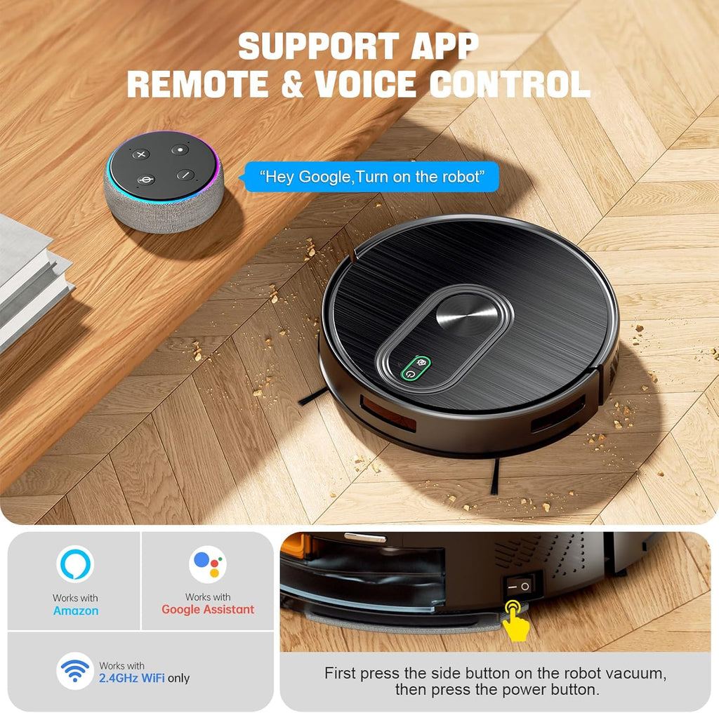 XIEBro 2 in 1 Robot Vacuum and Mop Combo, 6500Pa Suction, Robotic Vacuum Cleaner with 200 Min Runtime, Self-Charging, App/Alexa/Voice Control, Ideal for Hard Floor, Pet Hair, Carpet