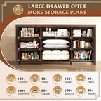 WLIVE Farmhouse Dresser for Bedroom, 63" Wide 9 Drawer Dresser Storage Organizer, Wood Chest of Drawers for Bedroom, TV Stand for 70 inch TV for Living Room, Hallway, Ball Bearing Slide (Brown)