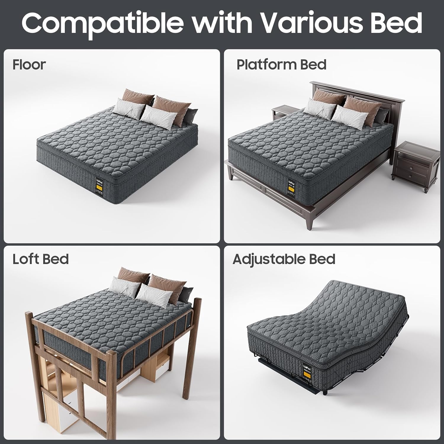 12 inch Firm Queen Mattress, Hybrid Mattress with Extra Back and Lumbar Hip Support, Pressure and Back Pain Relief, Fiberglass Free, 365 Nights Trial,10 Years Warranty