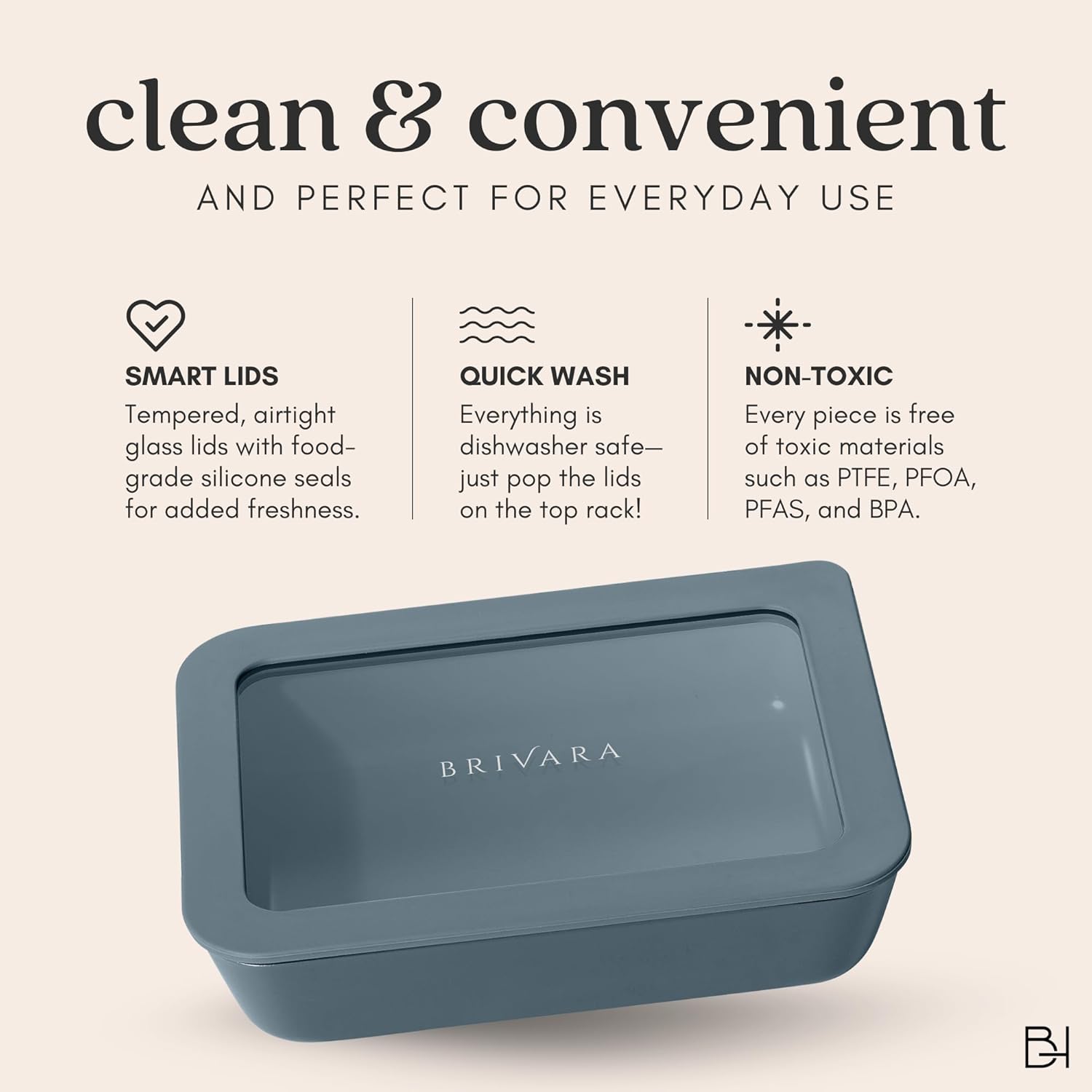 Ceramic Coated Glass Food Storage Containers | No PTFE, PFOA, PFAS, and BPA | Reusable Non Toxic Meal Prep Containers with Glass Lids | Easy To Store | 10 Piece Set Dusk