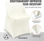 VEVOR Stretch Spandex Folding Chair Covers, Universal Fitted Chair Cover, Removable Washable Protective Slipcovers, for Wedding, Holiday, Banquet, Party, Celebration, Dining (30PCS Ivory White)
