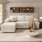 106" Cloud Modular Sectional Sofa with Chaise Lounge, No Assembly L Shaped Couch with Iron Frame, Modern Fluffy Corduroy Couches for Living Room, Bedroom, Office, Left Facing Chaise, White
