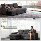 Dreamzie L Shaped Sectional Sleeper Sofa with Storage Chaise, 3 Seater Pull Out Couch for Living Room, Convertible Sofa Bed Couch with Charging Ports for Apartment, Office - Dark Grey | Linen