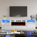 AMERLIFE TV Stand with Fireplace, LED Light Entertainment Center with 36" Electric Fireplace, 70" Modern Wood Entertainment Stand with Highlight Storage Cabinet for TVs up to 80", White
