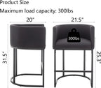 Counter Height Bar Stools Set of 3, Modern Bar Stool with Back, Barrel Bar Chairs with Metal Frames, Upholstered Barstools for Kitchen Island, Pub, Club (Black)