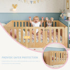 Bellemave Full Size Kids Montessori Floor Bed,Full Size Floor Bed Frame with High Fence and Door,Solid Wood Montessori Bed for Girls Boys,Natural
