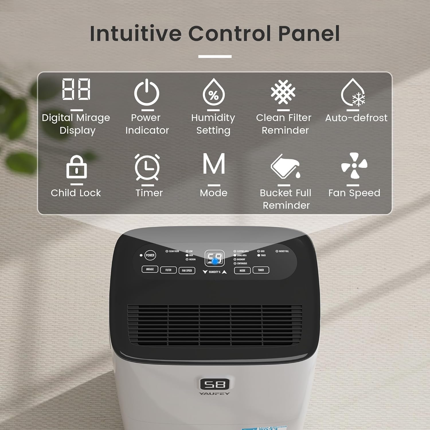 Yaufey 80 Pints Energy Star Dehumidifier for Home, Basement and Large Room up to 5500 Sq. Ft., with Drain Hose, Timer, Intelligent Humidity Control and Large Water Tank